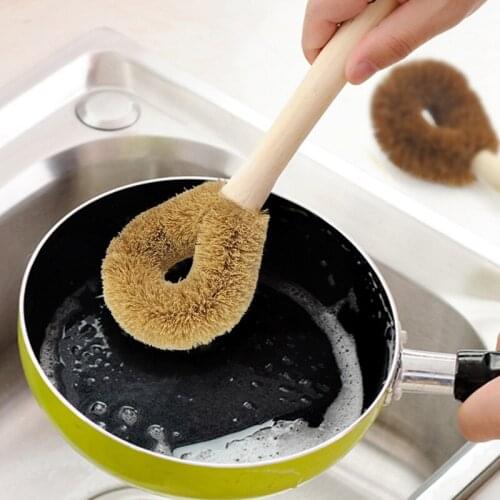 Palm Brush Pot Brush Natural Bristles Coconut Palm Pot Brush Non-stick Oil with Handle To Wash Pot Cleaning Supplies