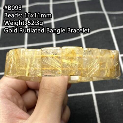 Top Natural Gold Rutilated Quartz Crystal Bracelet Jewelry For Women Men Wealth Luck 16x11mm Beads Titanium Stone Stretch Bangle