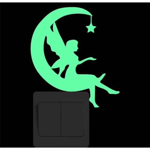 Moon Star Fairy Switch Sticker Glow in the Dark Cartoon Stickers Kids Rooms Children Bedroom Boy Girl Home DIY Decoration Decal