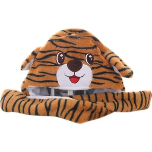 Cute Warm Fluffy Hat Tiger Shaped Costume Hat for Chily Winter Caps with Ears Moving Achieved by Pinching Paws N2UE