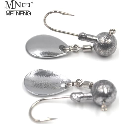 MNFT 12PCS 2g&4g Fishing Lead Head Bait Jigs Hooks For Soft Lure With Rotating Spoon Sequins Fish Hook With Barb Collar Flashy
