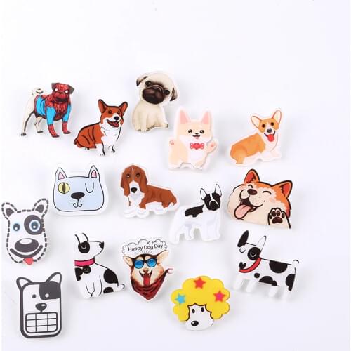 Cartoon welsh corgi Brooch Acrylic pug Pit Bull Terrier Pin Badges Icons on The Backpack Medal Decoration Badge for Clothing