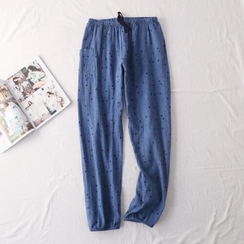 New Autumn Women 100% Cotton Double-layer Wrinkle Gauze Pajama Pants Printing Sleep Bottoms Lounge Sleep Wear Lounge Pants