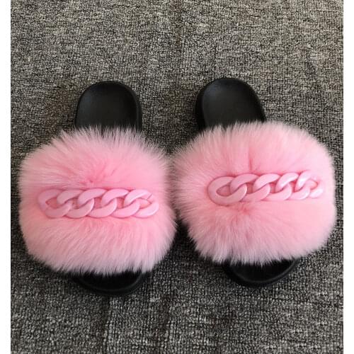 New WomenS Plush Slippers In 2021 Real Soft Fox Hair Sandals Beautiful Decoratioons Flat Bottom Casual Slippers