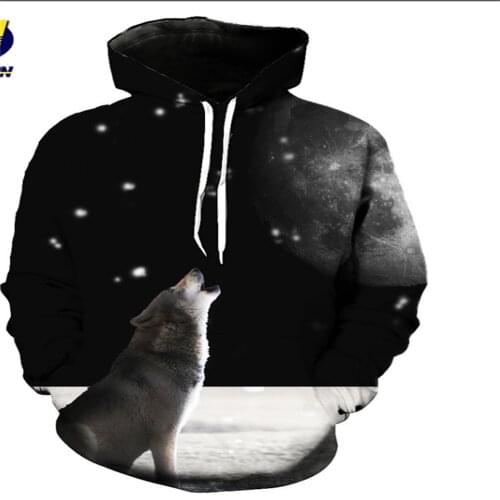 Lonely Howling Puppy Print Fashion 3D Hooded Sweatshirt