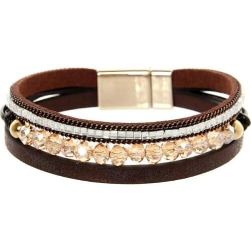 ORNAPEADIA New Hot Jewelry Bohemia bracelet VOGUE recommended style multilayer Luxury crystal Leather Bangles for women gift