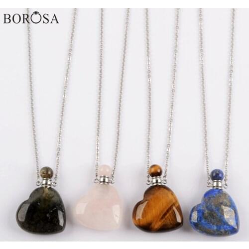 Gems Stones Perfume Bottle Heart Necklace in Gold Silver Color Agates Crystal Essential Oil Necklace Charms for Women WX1616
