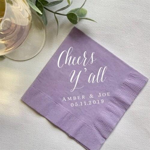Personalized Wedding Napkins Cheers Y'all | Rehearsal Dinner | Engagement Party | Custom Bar Napkins | Custom Wedding Napkins