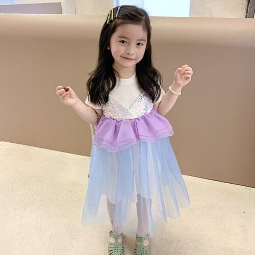 Girls' Dress Summer New Western Style Baby Girl Fake Two-Piece Suspender Mermaid Princess Dress