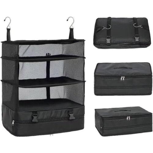 4 Layers Portable Travel Storage Bag Outdoor Camping Storage Hanging Bag Space Saving Travel Suitcase Clothes Storage Rack