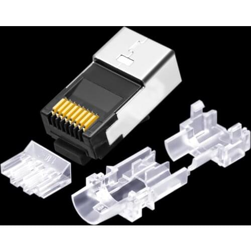 Cat6 Connector Ethernet Modular Plug Cat6A Rj45 8P8C 50u Gold-Plated Four-Piece Network Computer Crystal Head 10pcs 50pcs