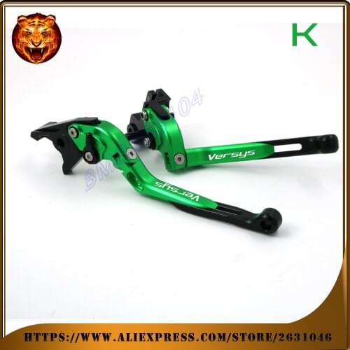 Adjustable Folding Extendable Brake Clutch Lever For kawasaki VERSYS with logo Motorcycle Green 2006 2015 2014 2013 2012