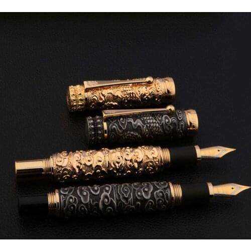 Luxury High quality jinhao Fountain Pen golden Dragon Huabiao Relief spinning fude calligraphy pen Office school supplies new