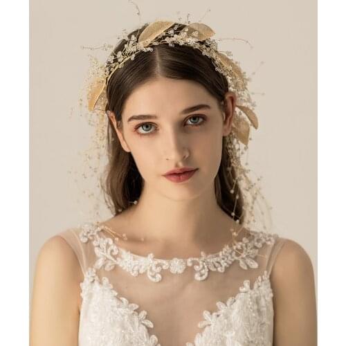 Luxury Elegant Retro Bridal Headdress Golden Leaf Shiny Crystal Beads Handmade Head Band for Wedding Perform Studio Travel O551