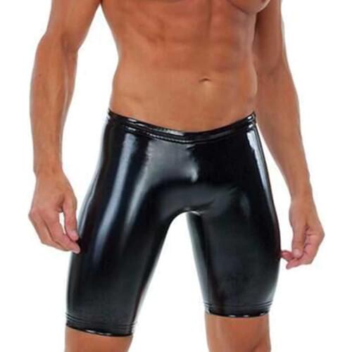 Sexy Solid Black Half Underpants Men Shiny PVC Vinyl Leather Gay Fetish Costumes Wetlook Boxershort Male Boxer