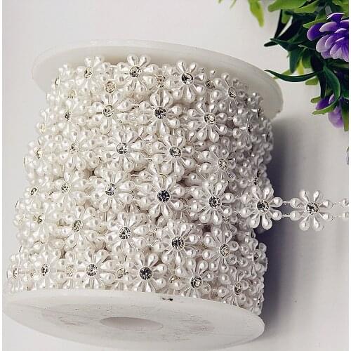 1YD Wedding Toy Imitation Pearl Diamond Chain Inlaid Diamond Bead Chain Skirt Bead String Plastic Lace Ethnic Accessories