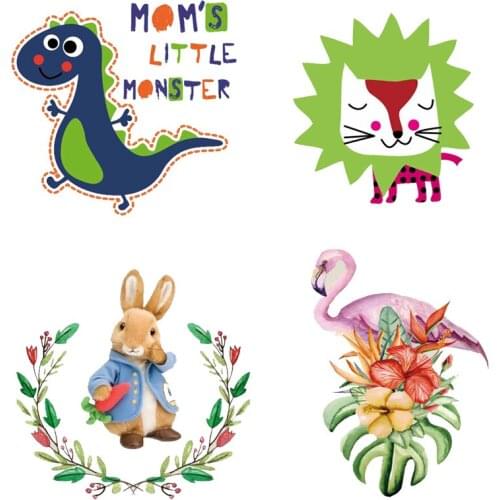 Cartoon Animals Iron On Heat Transfer Vinyl Thermal Heat Transfer For Baby Clothing Appliques Stickers On DIY T-shirt Badges