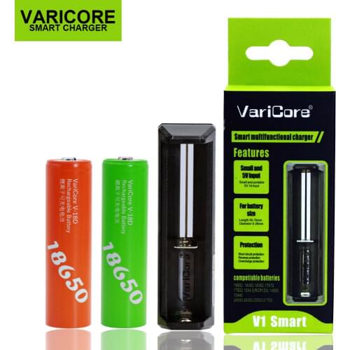 VariCore V1 18650 Smart battery Charger + 2PCS VariCore 2500mAh Li-ion Battery 3.7V V-18D 35A Power battery E-cigarettey ues