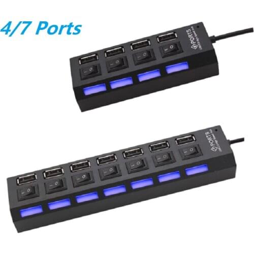 USB Hub 2.0 Multi USB Port High Speed Hab With On/Off Independent Switch USB Splitter 4 / 7 Port Expander Multiple Power Adapt
