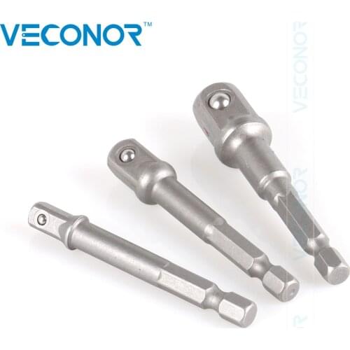 Veconor 3 Pieces 1/4" Hex Shank Power Screwdriver Socket Bit Adaptor Power Drill Extension Bar Adaptor