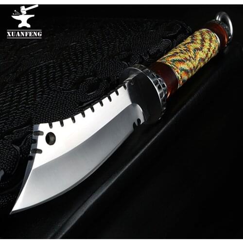 XUAN FENG Hand forged fixed blade knife 58HRC 7Cr17Mov steel tactical blade with leather sheath corrosion resistance
