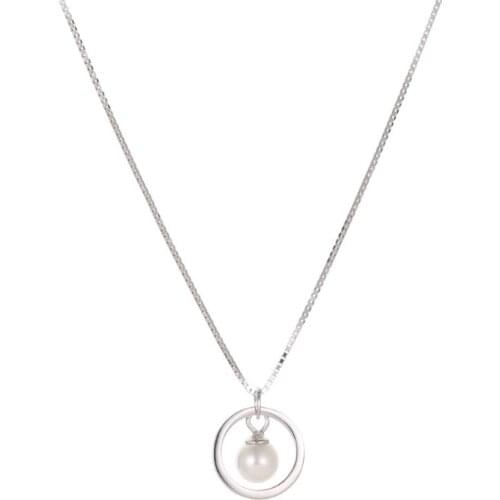 ZEMIOR 925 Sterling Silver Elegant Shell Pearl Necklace For Women Trendy Jewelry Circle Box Chain Choker Necklaces Accessories