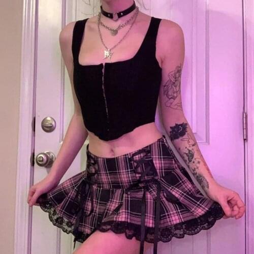 JAYCOSIN Lace Up Goth Pleated Skirt Women Punk Style Dark Academia Aesthetic Vintage 90s Streetwear Pink Dance Mini Skirts 1230