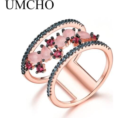 UMCHO Solid 925 Sterling Silver Rings Created Nano Gemstone Rings For Women Wedding Bands Anniversary Gift Fine Jewelry