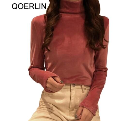 Gold Velvet High Neck Sweater Women Plus Size Solid Slim Sweater Pullovers Bottoming Shirt Fall Winter Candy Color Shirts Tops