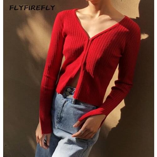 Sweater women caridigan streetwear korean sweaters long sleeve cardigans casual vintage shirt black white tops red 2020