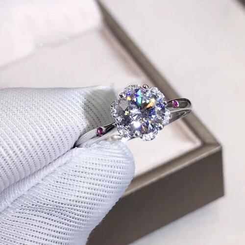 Luxury Jewelry Flower 6 Claw Silvery Rings Inlay Shiny Eight Hearts Eight Arrows Zircon Wedding Jewelry For Women Statement Gift