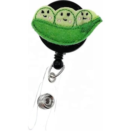 10 pcs/lot Free Shipping Cute Pea Retractable Felt ID Badge Holder Reel