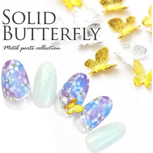 10Pcs/Lot Japan Gold Silver 3D Scrub Solid Butterfly DIY Metal Alloy Nail Art Deco Nail Stickers/Charms/ Tools for Manicure