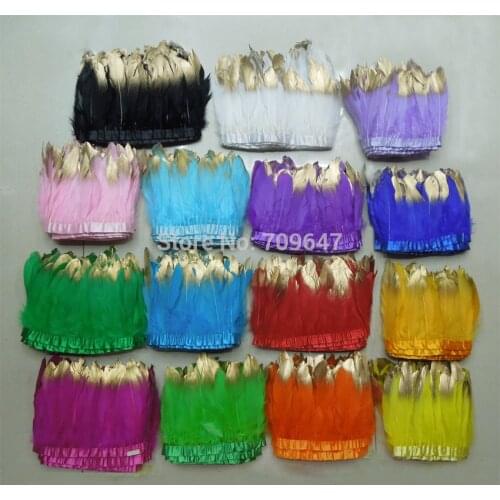 2Yards/lot!Gold Dipped goose feather trim,multicolor goose feather fringe with gold dipped,15colours for choice