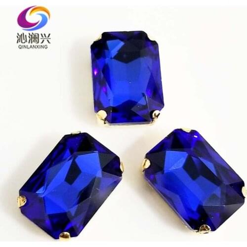 Free shipping Royalblue Rectangle shape Glass Crystal sew on stones,golden bottom claw rhinstone,Diy/Clothing accessories SWCG10
