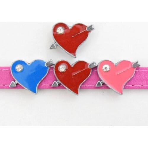 8mm Crystal Arrow Heart Slide Charms Beads Enamel Alloy DIY Accessories Handmade Jewelry For 8mm Bracelets Key Chains Pet Collar
