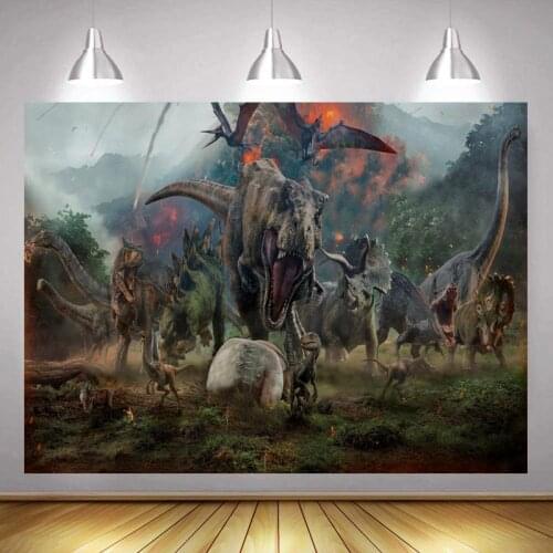 Dinosaur Wars Volcano Eruption Jurassic Pictures Cartoon Background Childrens Birthday Party Decorated Studio Photography Scene