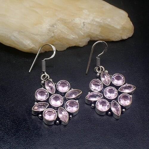 Gemstonefactory Big Promotion 925 Silver Pretty Charming Pink Topaz Kunzite Women Ladies Gifts Dangle Drop Earrings 20212129
