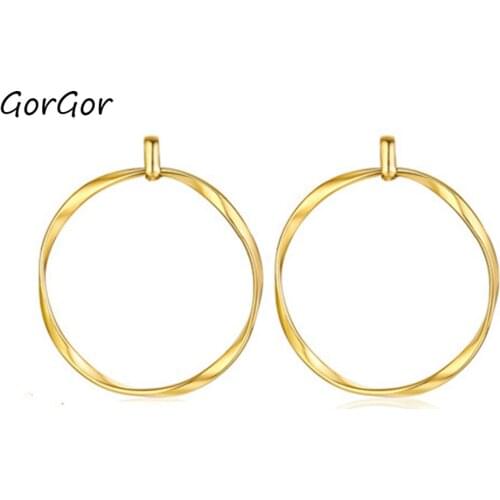 GorGor Trendy Classic Stainless Steel Twisted Movable Earrings Gold for Office Worker Female Charm Vinatge Jewelry ED-341