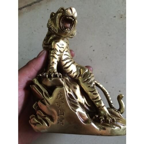 Collectibles China Mighty brass tiger sculptu - home feng shui decoration high-end metal handicraft