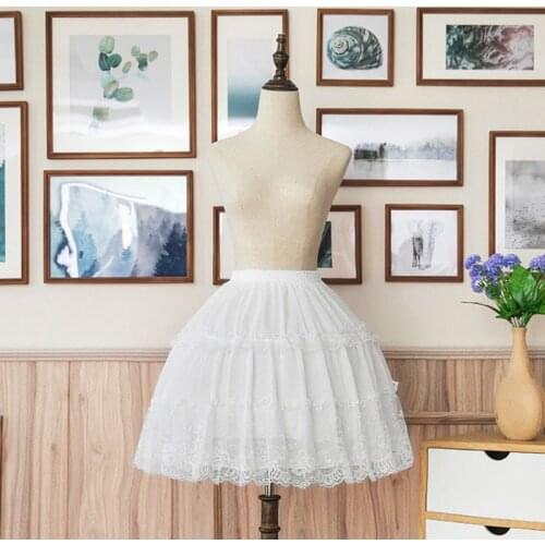 Lolita Cosplay Short Petticoat Skirt Tiered Ruffles Scalloped Floral Lace Trim Pettiskirt Removable Fish Bone