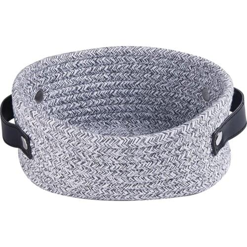 Small Woven Basket For Storage Oval Rope Coil Baskets With Handle Mini Cotton Basket Little Organizer Bins