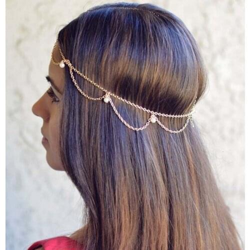 Fashion Bridal Wedding Hair Accessories Indian Boho Imitation Pearls Head Chain HeadPiece Bijoux Femme