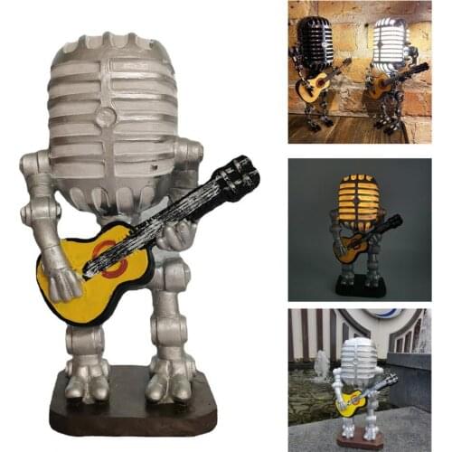 Table Decor Retro Robot Desk Lamp Night Light Unique Design Vintage Solar Power Resin Microphone Robot Touch Dimmer Lamp