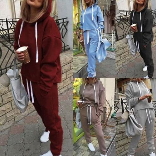 Autumn Hoodies Women Two Piece Set Solid Fleece Tracksuits Winter Leisure Simplicity Thermal Hooded Sweatshirt Jogger Pants Suit