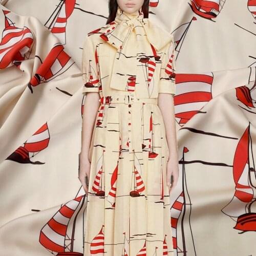 Stain Dress Sewing Fabric G Brand Sailing Digital Printing Textile Needlework Handmade DIY Material Haute Couture Fabrics Yard