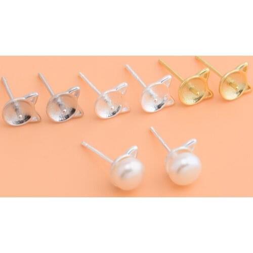 S925 sterling silver cat head tray earrings handmade diy earring earring material pearl accessories