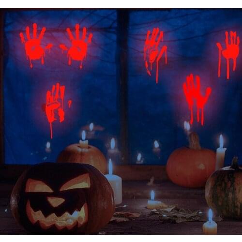 Halloween Decoration Luminous Bloody Handprint Footprint Wall Sticker Luminous Blood Light Wall Sticker Horror Holiday Supplies