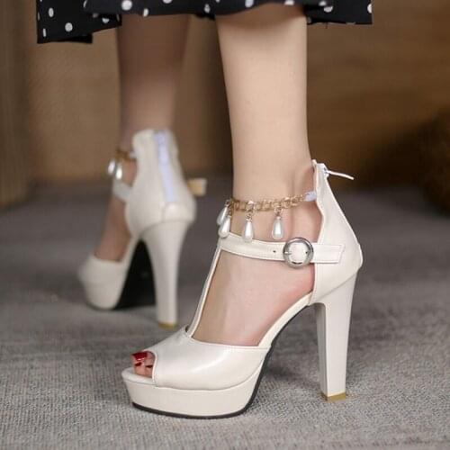 Women Sandals 2021 Brand Elegant High Heels Pumps Super High Heel 10cm Peep Toe Waterproof Platform Wedding Party Shoes 102-7