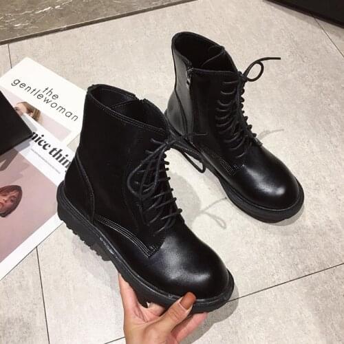 College Girls lace up riding boots women shoes zipper femmes bottes chunky heels ankle botas british genuine leather boots 2020